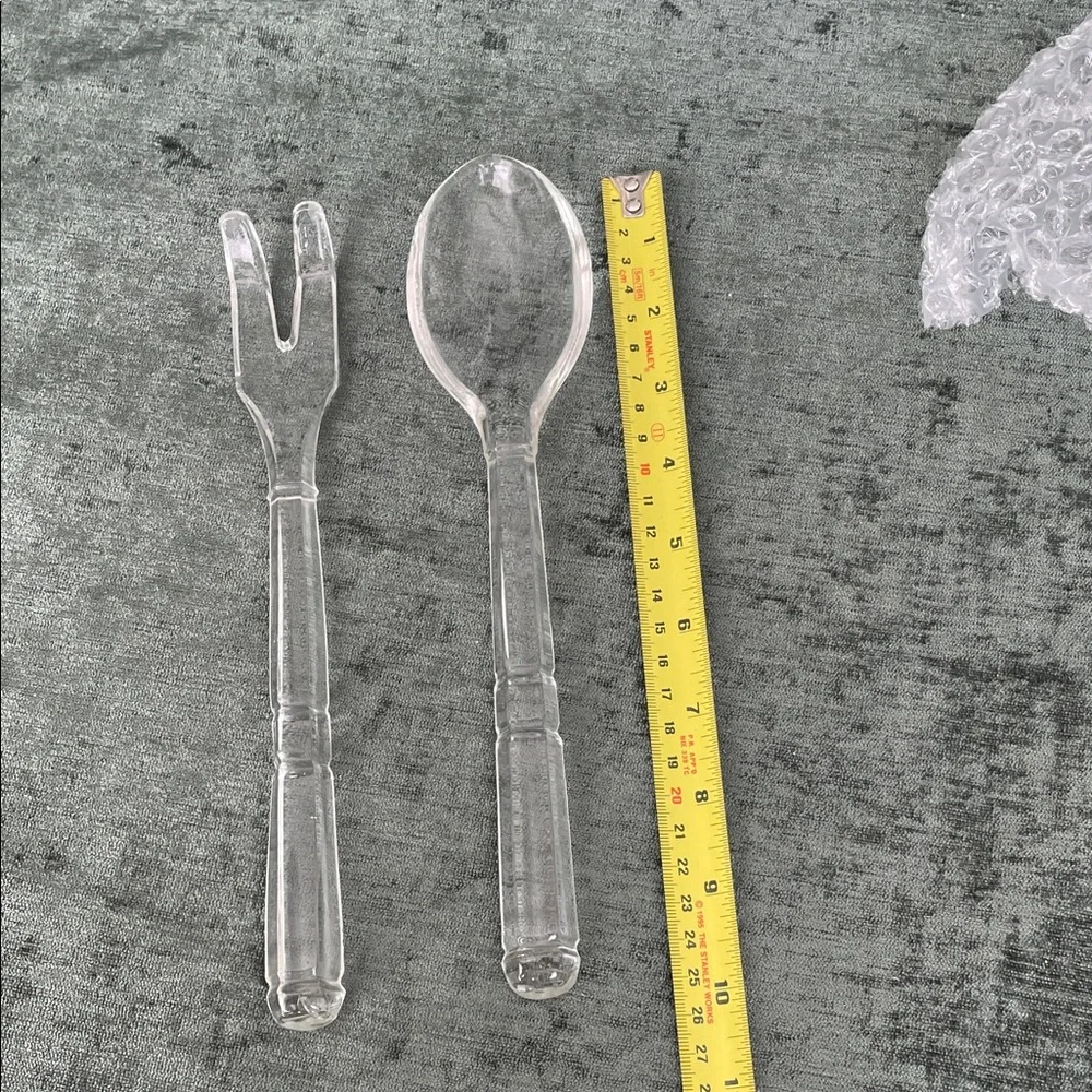 Vintage Art Deco glass Serving Spoon and Fork Set - Home Dining